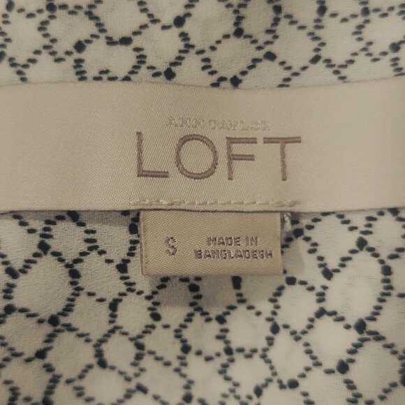 LOFT Women's White Black Abstract Print Button Up Roll Tab Sleeve Blouse - Sz - Picture 8 of 11